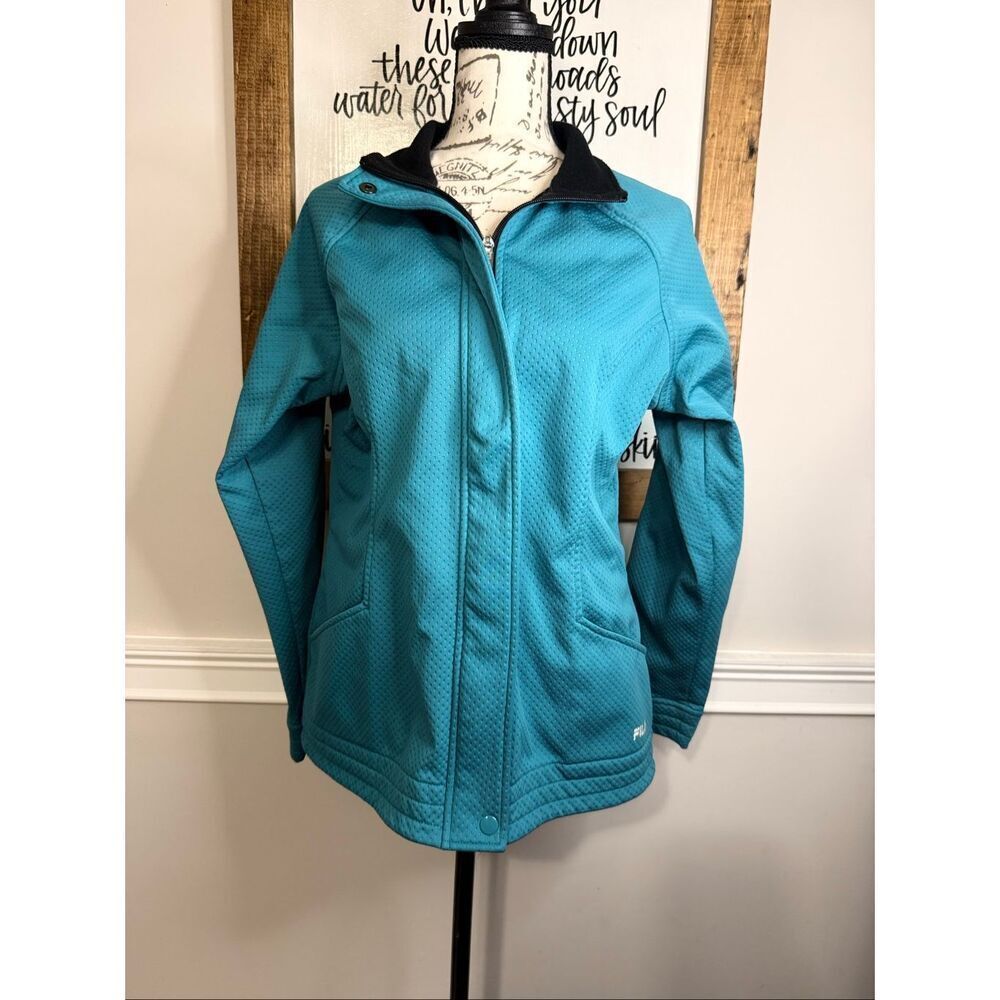Fila Women's Soft Shell Long Sleeve Mock Neck Full Zip Jacket Turquoise Medium